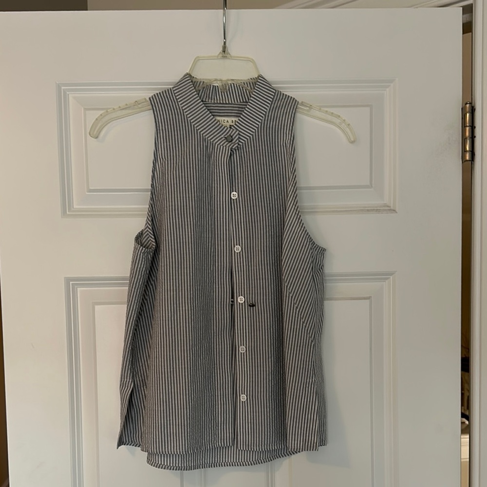 Striped Sleeveless Button-Up Blouse